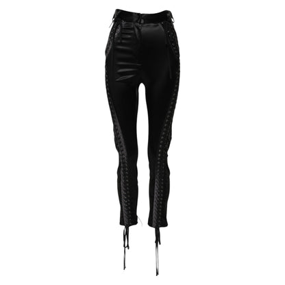Dolce &amp; Gabbana – Schwarze Skinny-Hose mit Spitzendetails und hoher Taille