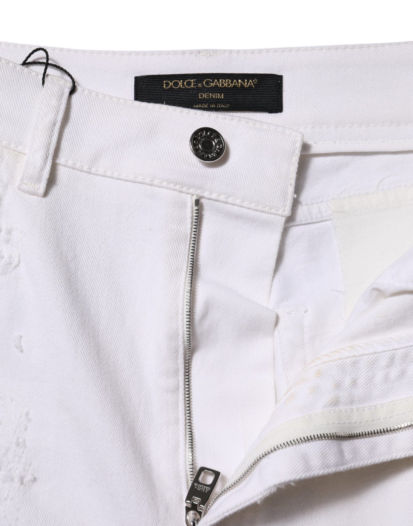 Dolce &amp; Gabbana – Weiße, zerfetzte Jeans aus Baumwolle mit hoher Taille