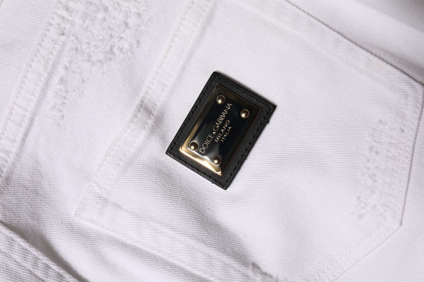 Dolce &amp; Gabbana – Weiße, zerfetzte Jeans aus Baumwolle mit hoher Taille