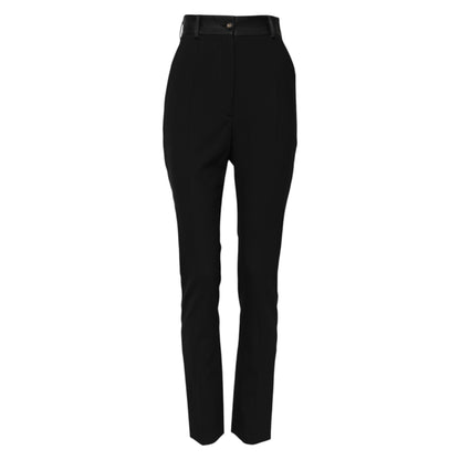 Dolce &amp; Gabbana Schwarze Skinny-Hose aus Wolle mit hoher Taille