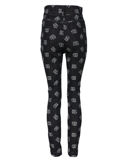 Dolce &amp; Gabbana – Schwarze Skinny-Jeans mit hohem Bund und DG-Logo