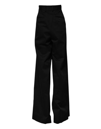 Dolce &amp; Gabbana – Schwarze Hose aus Baumwolle mit hoher Taille und weitem Bein