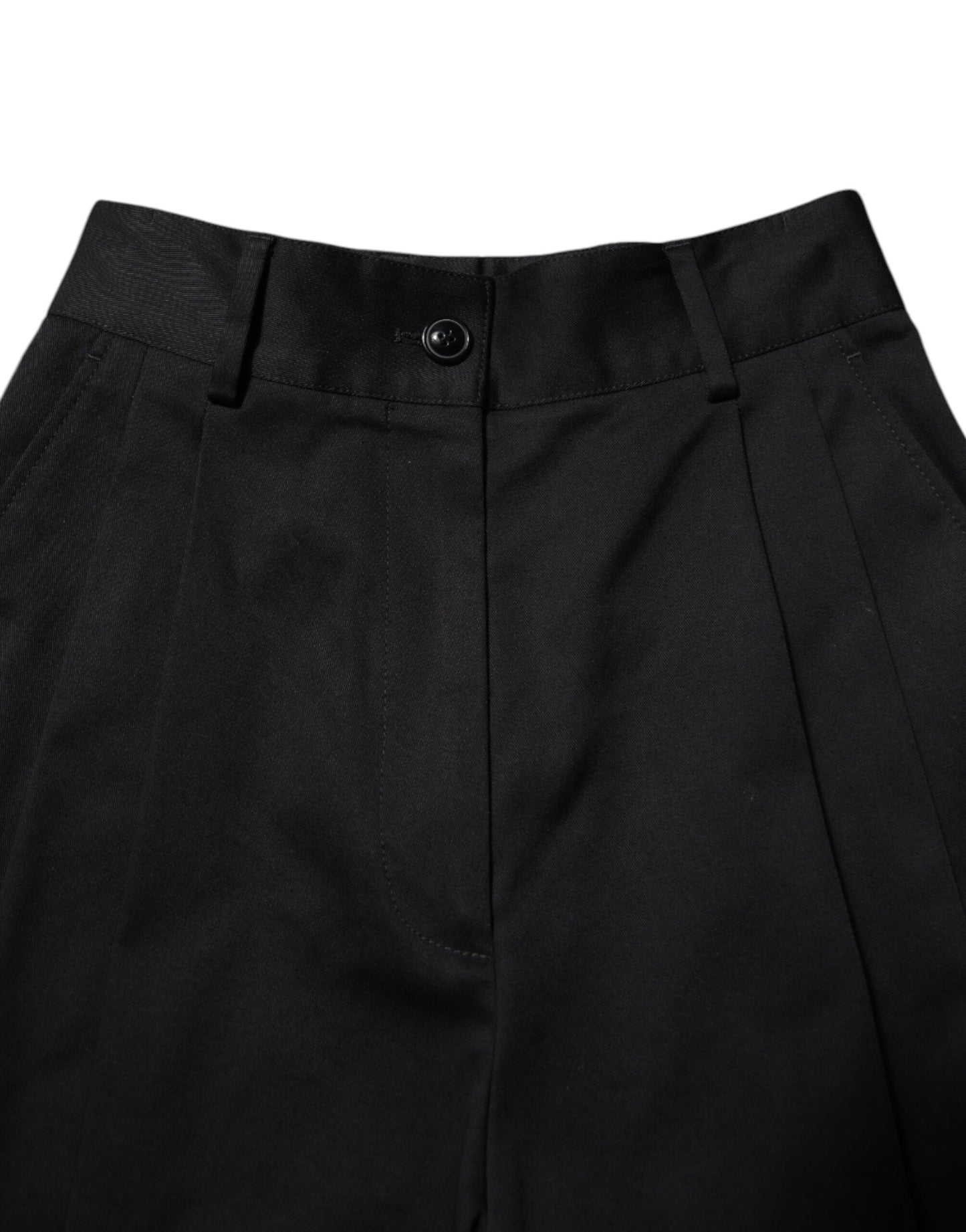 Dolce &amp; Gabbana – Schwarze Hose aus Baumwolle mit hoher Taille und weitem Bein