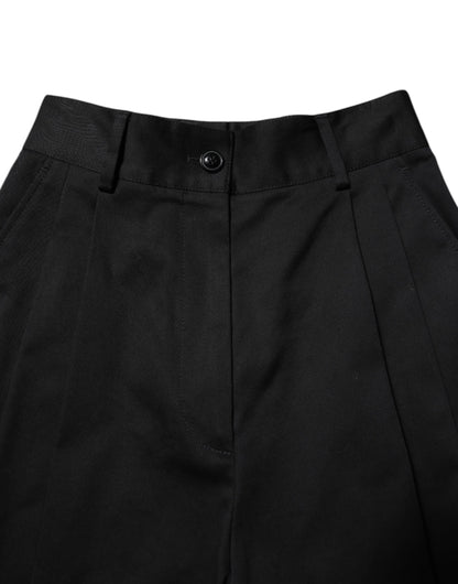 Dolce &amp; Gabbana – Schwarze Hose aus Baumwolle mit hoher Taille und weitem Bein
