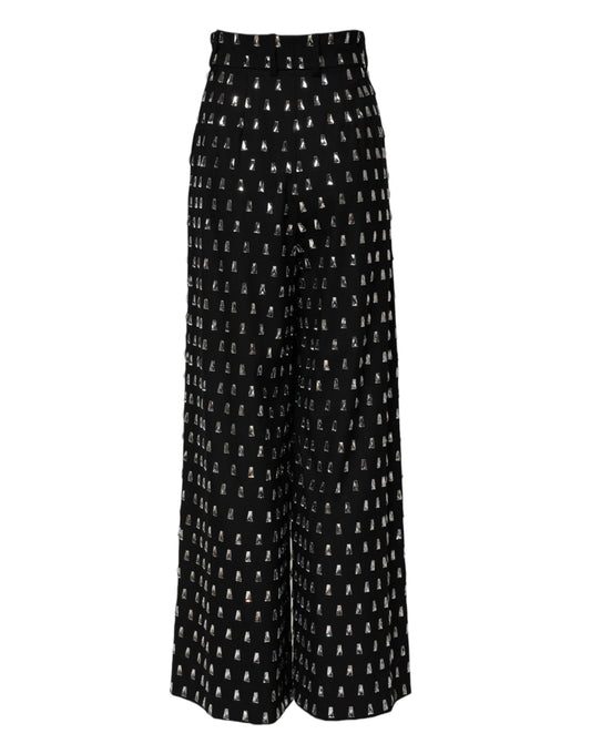 Dolce &amp; Gabbana – Schwarze Hose mit weitem Bein und Kristallverzierung