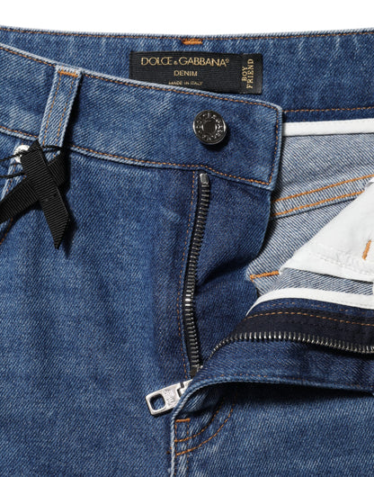 Dolce &amp; Gabbana – Blaue, hoch taillierte Jeans aus konischem Baumwolldenim 