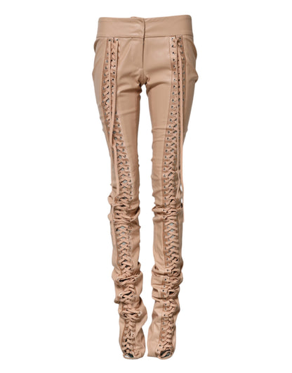 Dolce &amp; Gabbana Beige Skinny-Hose mit mittelhohem Bund und Spitzendetails