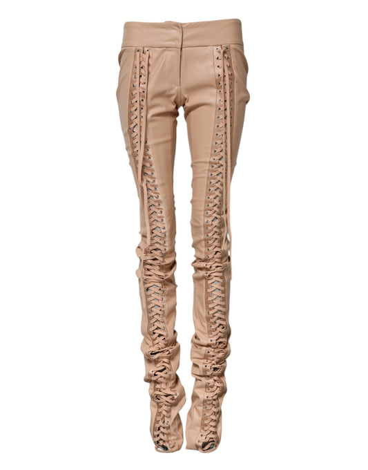 Dolce &amp; Gabbana Beige Skinny-Hose mit mittelhohem Bund und Spitzendetails