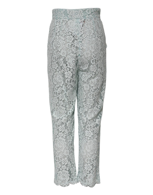 Dolce &amp; Gabbana Mintgrüne Baumwollhose mit Blumenspitze 