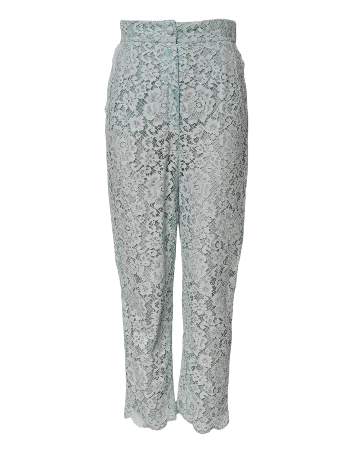 Dolce &amp; Gabbana Mintgrüne Baumwollhose mit Blumenspitze 