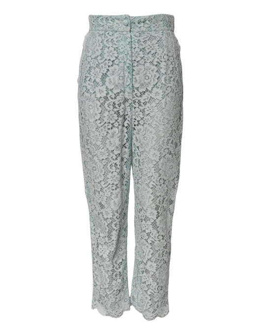 Dolce &amp; Gabbana Mintgrüne Baumwollhose mit Blumenspitze 