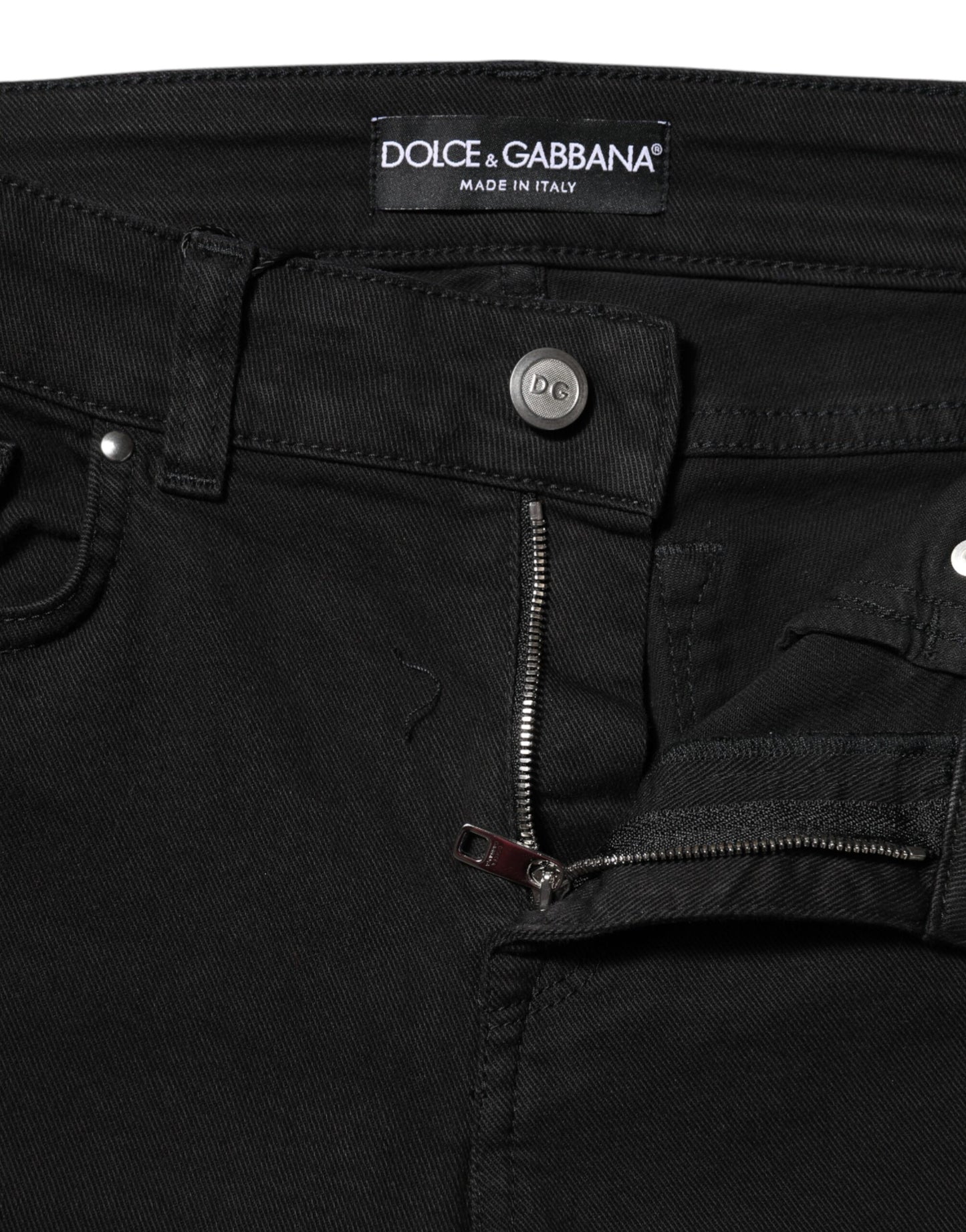 Dolce &amp; Gabbana – Schwarze Skinny-Jeans aus Baumwoll-Denim mit Logo und mittlerer Taille 