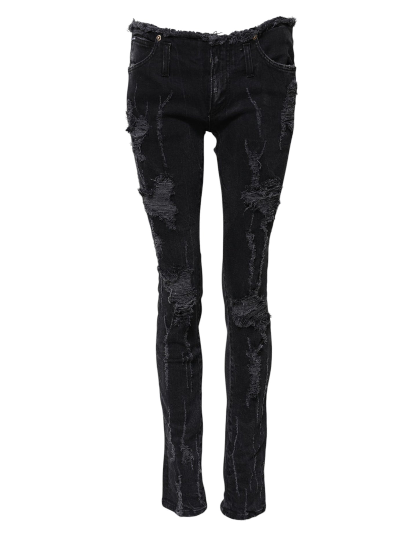 Dolce &amp; Gabbana – Schwarze Skinny-Jeans aus zerfetzter Baumwolle 