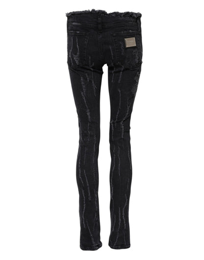 Dolce &amp; Gabbana – Schwarze Skinny-Jeans aus zerfetzter Baumwolle 