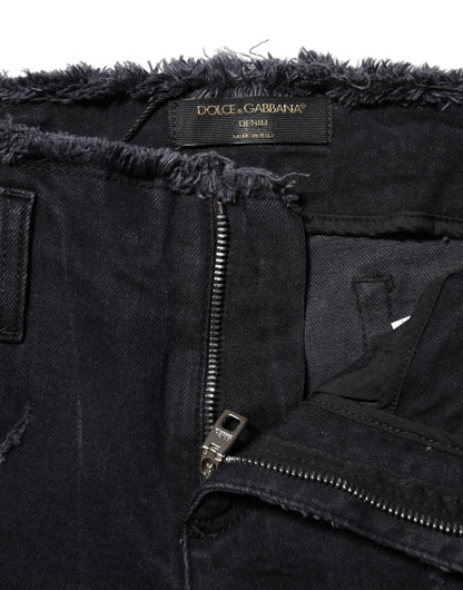 Dolce &amp; Gabbana – Schwarze Skinny-Jeans aus zerfetzter Baumwolle 