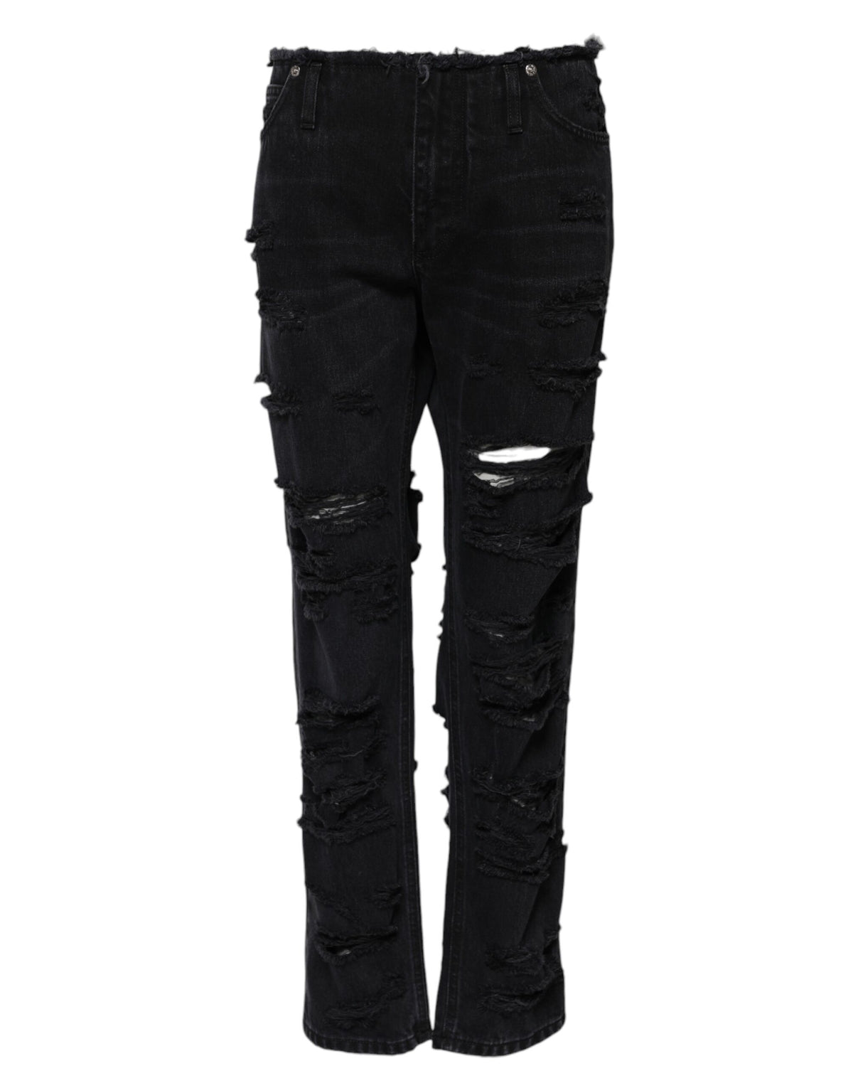 Dolce &amp; Gabbana – Schwarze, zerfetzte Jeans aus Baumwolle mit mittlerer Taille 