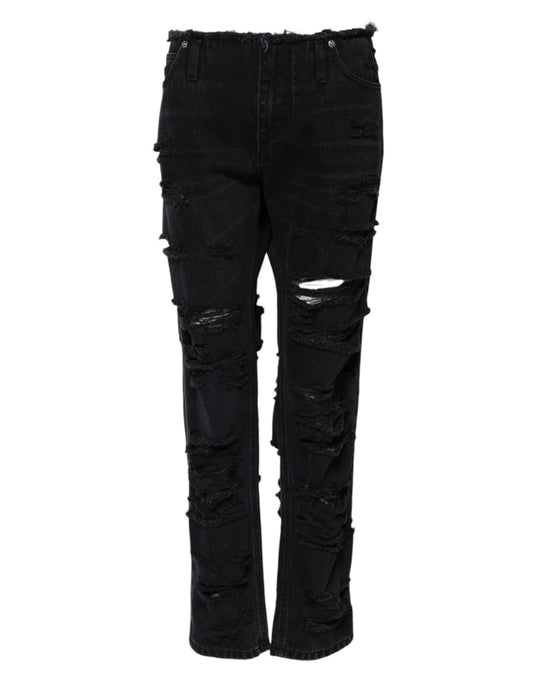 Dolce &amp; Gabbana – Schwarze, zerfetzte Jeans aus Baumwolle mit mittlerer Taille 