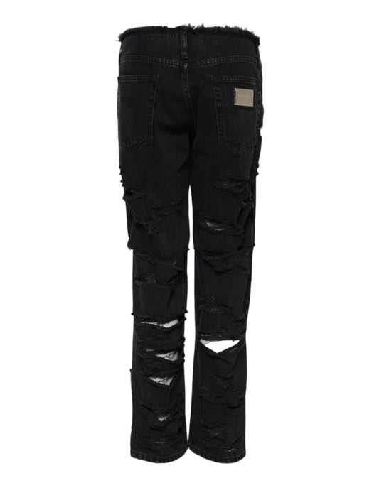 Dolce &amp; Gabbana – Schwarze, zerfetzte Jeans aus Baumwolle mit mittlerer Taille 