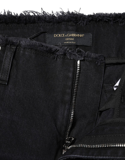 Dolce &amp; Gabbana – Schwarze, zerfetzte Jeans aus Baumwolle mit mittlerer Taille 
