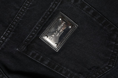 Dolce &amp; Gabbana – Schwarze, zerfetzte Jeans aus Baumwolle mit mittlerer Taille 