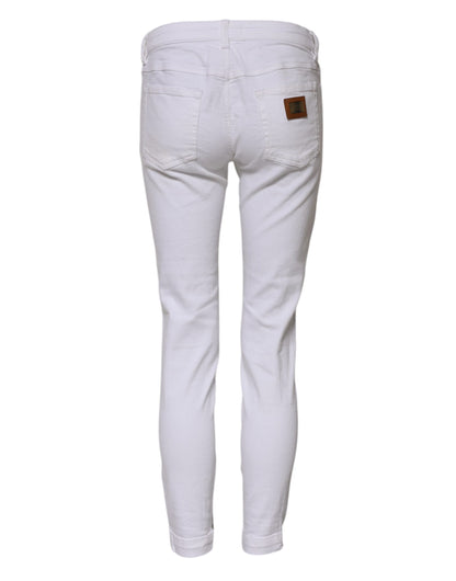 Dolce &amp; Gabbana – Weiße Skinny-Jeans aus Baumwolle mit niedriger Taille 