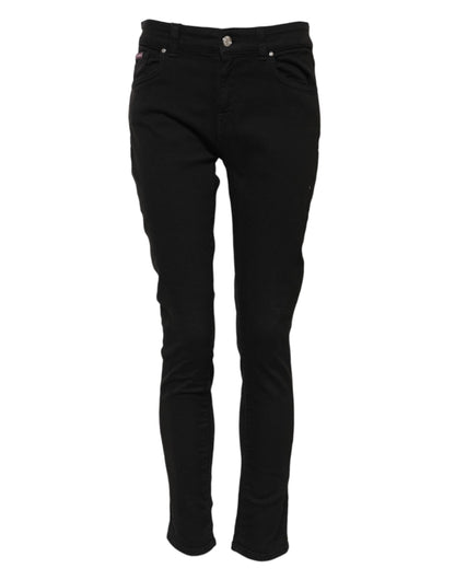 Dolce & Gabbana Black Cotton Logo Skinny Mid Waist Denim Jeans