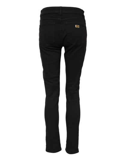 Dolce & Gabbana Black Cotton Logo Skinny Mid Waist Denim Jeans