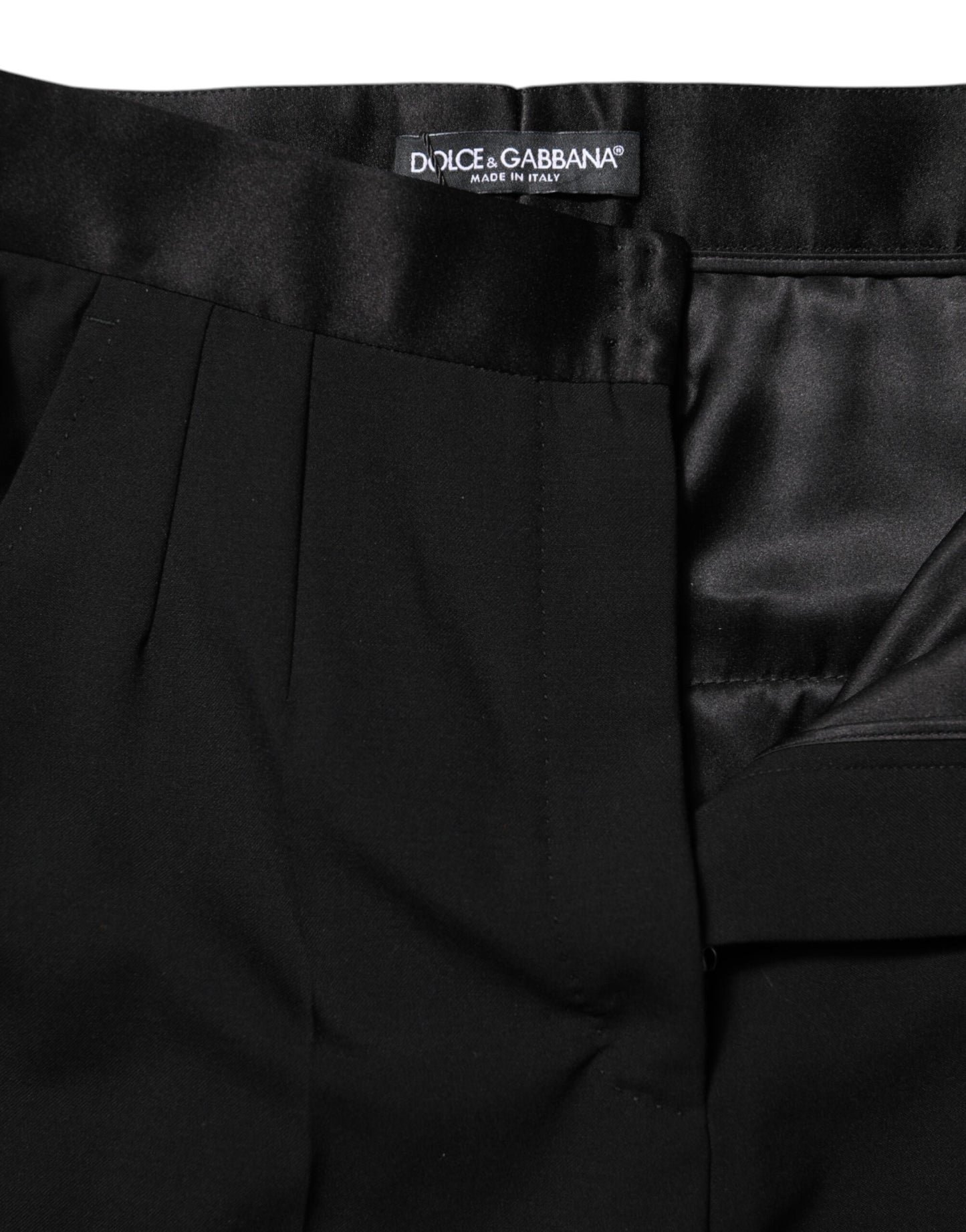Dolce &amp; Gabbana – Schwarze, konische Hose aus Wolle mit hoher Taille 