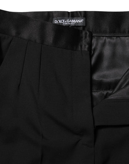 Dolce &amp; Gabbana – Schwarze, konische Hose aus Wolle mit hoher Taille 