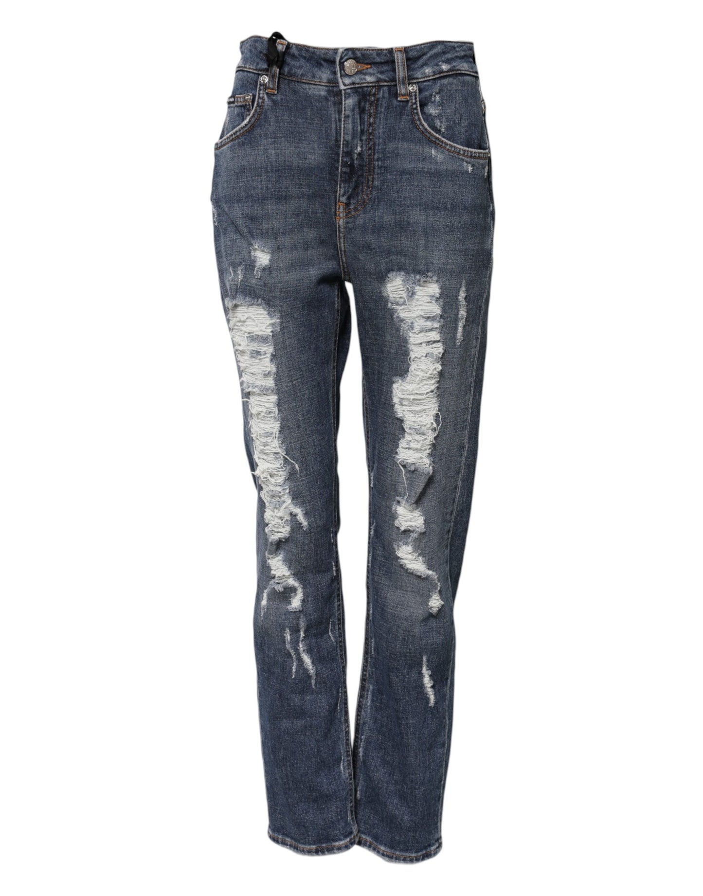 Dolce &amp; Gabbana – Boyfriend-Jeans aus zerfetztem Baumwolldenim in Blau 