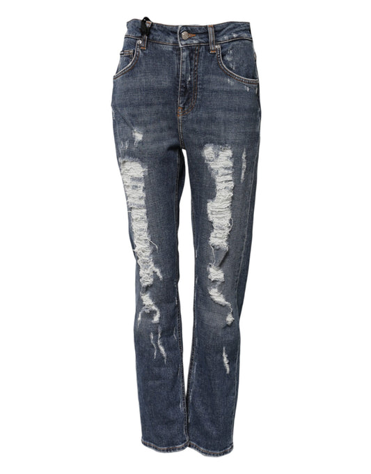 Dolce &amp; Gabbana – Boyfriend-Jeans aus zerfetztem Baumwolldenim in Blau 