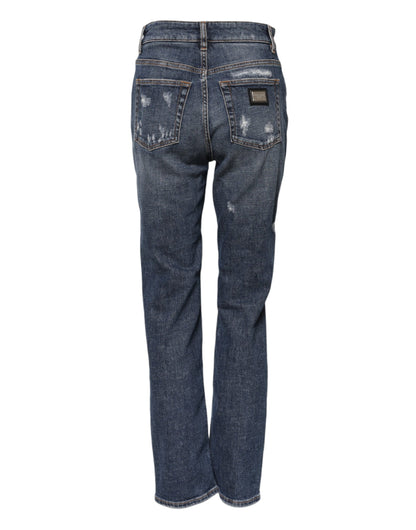 Dolce &amp; Gabbana – Boyfriend-Jeans aus zerfetztem Baumwolldenim in Blau 
