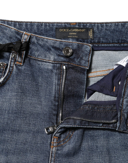 Dolce &amp; Gabbana – Boyfriend-Jeans aus zerfetztem Baumwolldenim in Blau 