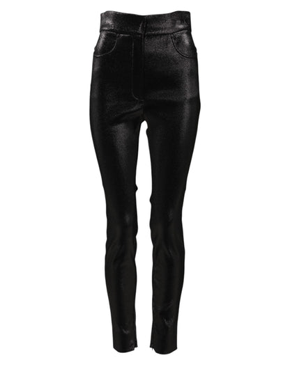 Dolce &amp; Gabbana Schwarze Skinny-Hose aus Baumwollstretch mit Lurexfaden 
