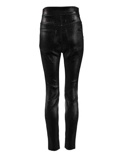 Dolce &amp; Gabbana Schwarze Skinny-Hose aus Baumwollstretch mit Lurexfaden 