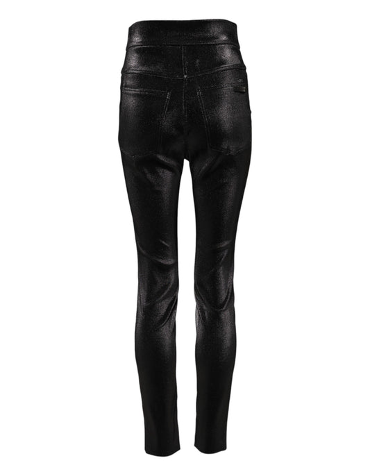 Dolce &amp; Gabbana Schwarze Skinny-Hose aus Baumwollstretch mit Lurexfaden 
