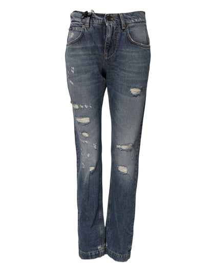 Dolce &amp; Gabbana – Boyfriend-Jeans aus zerfetztem Baumwolldenim in Blau 