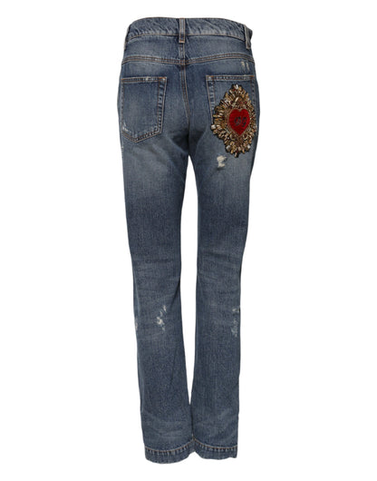 Dolce &amp; Gabbana – Boyfriend-Jeans aus zerfetztem Baumwolldenim in Blau 