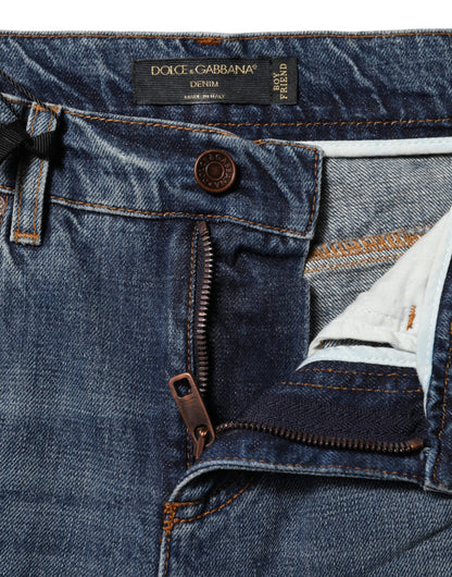Dolce &amp; Gabbana – Boyfriend-Jeans aus zerfetztem Baumwolldenim in Blau 