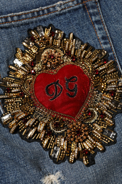 Dolce &amp; Gabbana – Boyfriend-Jeans aus zerfetztem Baumwolldenim in Blau 