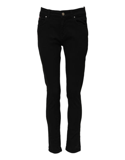 Dolce &amp; Gabbana – Schwarze Skinny-Jeans aus Baumwoll-Denim mit Logo und mittlerer Taille 