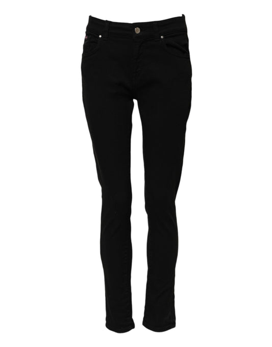 Dolce &amp; Gabbana – Schwarze Skinny-Jeans aus Baumwoll-Denim mit Logo und mittlerer Taille 