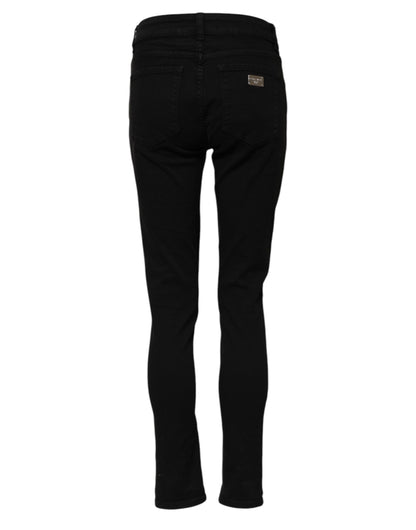 Dolce &amp; Gabbana – Schwarze Skinny-Jeans aus Baumwoll-Denim mit Logo und mittlerer Taille 