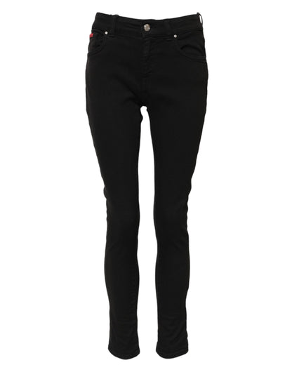 Dolce &amp; Gabbana – Schwarze Skinny-Jeans aus Baumwoll-Denim mit Logo und mittlerer Taille 