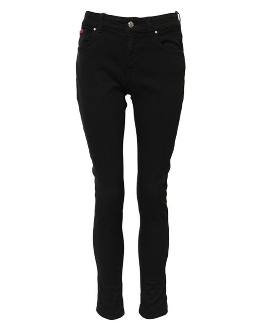 Dolce &amp; Gabbana – Schwarze Skinny-Jeans aus Baumwoll-Denim mit Logo und mittlerer Taille 