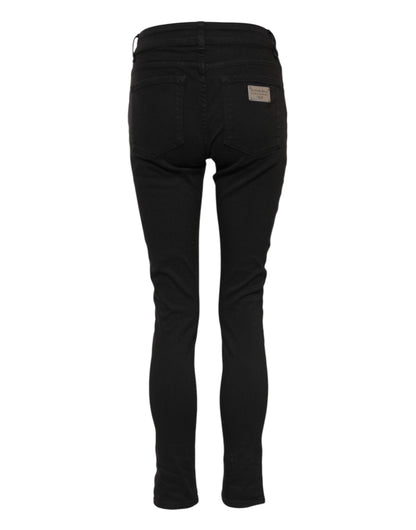 Dolce & Gabbana Black Cotton Logo Skinny Mid Waist Denim Jeans