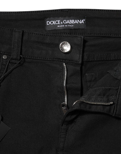 Dolce &amp; Gabbana – Schwarze Skinny-Jeans aus Baumwoll-Denim mit Logo und mittlerer Taille 