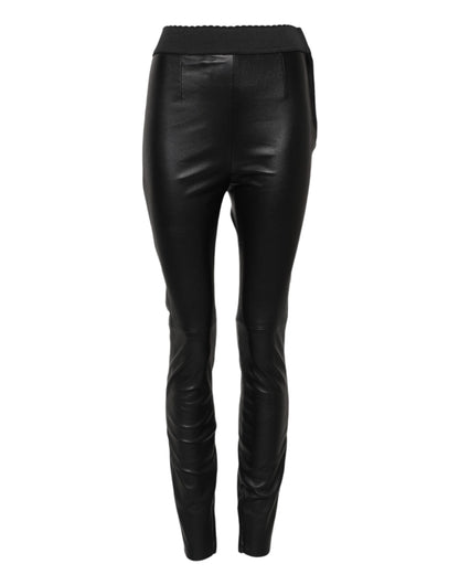 Dolce &amp; Gabbana Schwarze Lederhose mit elastischer Taille 