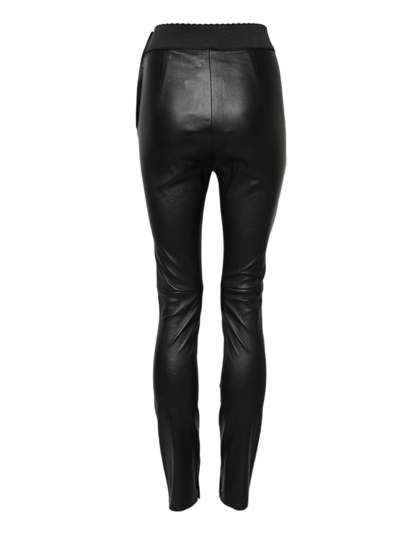 Dolce &amp; Gabbana Schwarze Lederhose mit elastischer Taille 