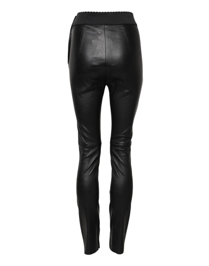 Dolce &amp; Gabbana Schwarze Lederhose mit elastischer Taille 